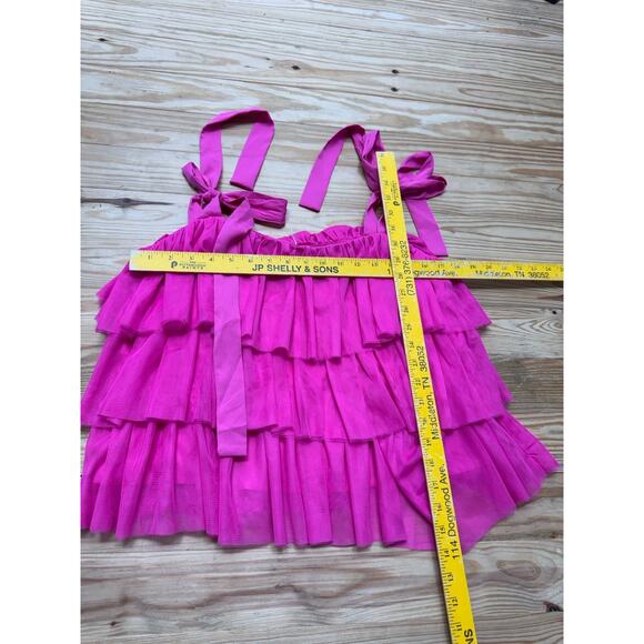 Entro Hot Pink Tiered Ruffle Tank Top Tulle Ribbon Straps Women’s Size Medium - Picture 8 of 10